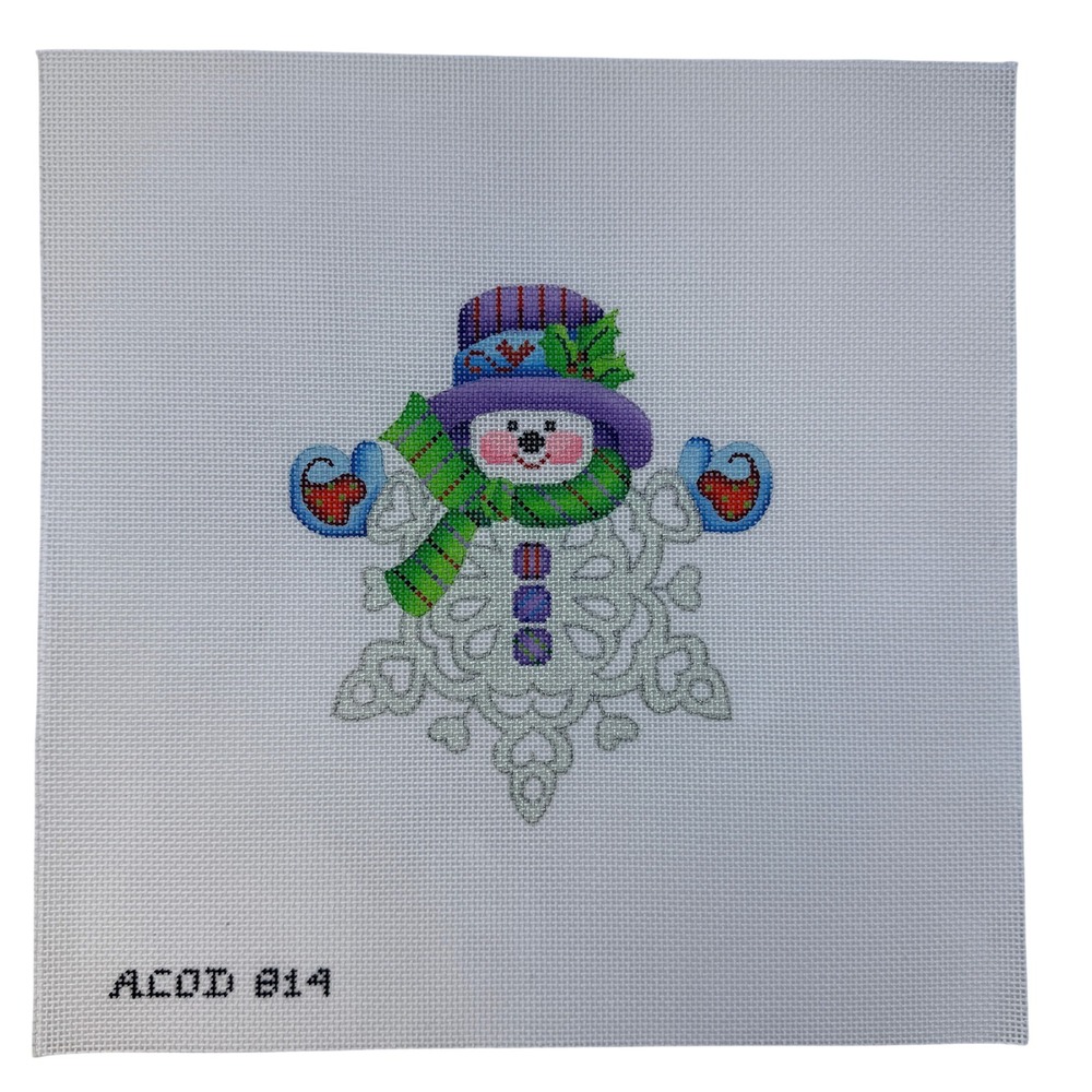 Snowman Snowflake Christmas Ornament Hand Painted Needlepoint Canvas ACOD 814